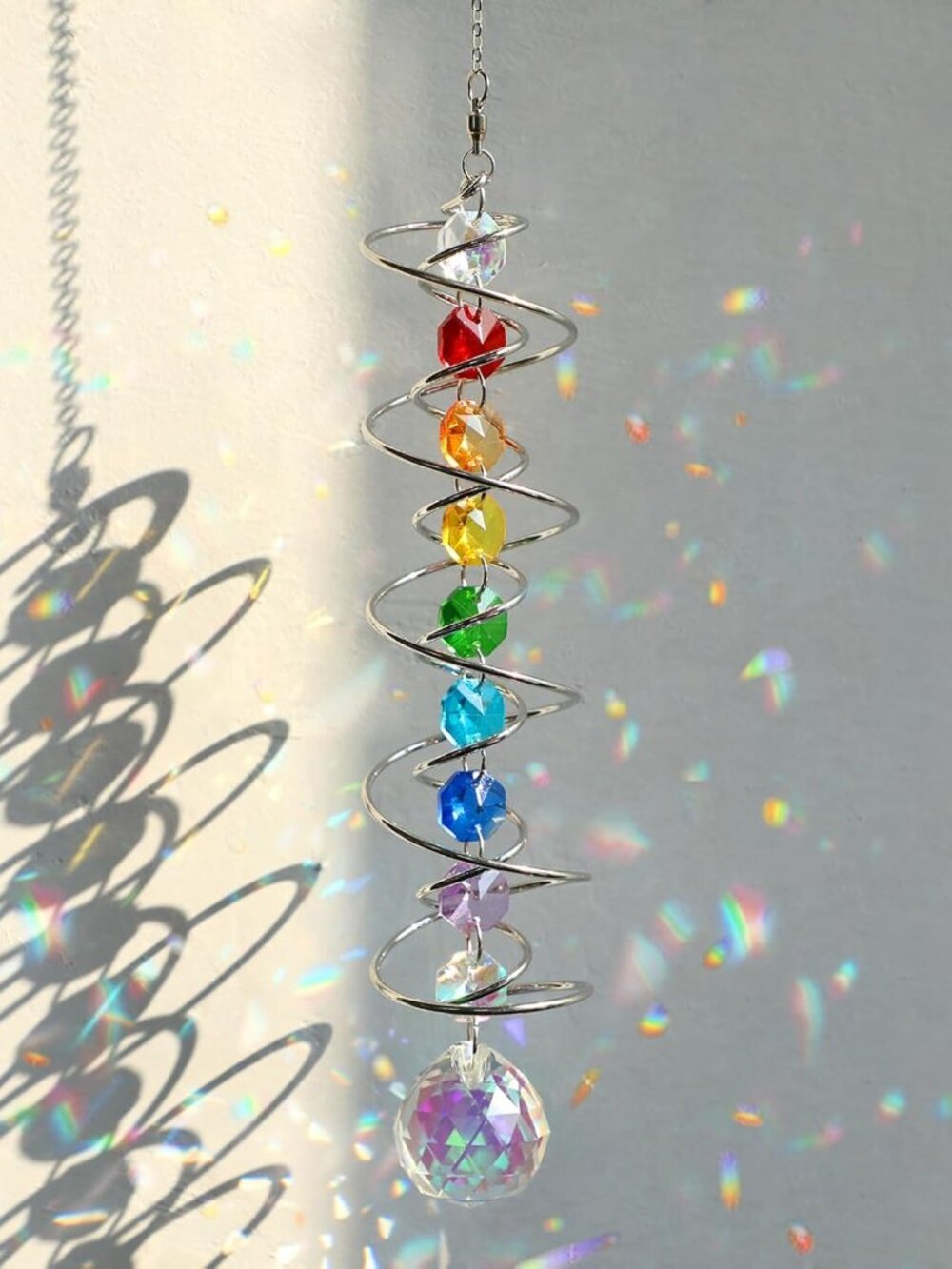Suncatcher Wind Spinner Gazing Ball Spiral Tail, Crystal Sun Catchers with Seven